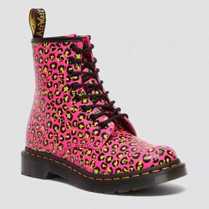Dr. Martens 1460 Smooth Leather Leopard Print Combat Boots In Clash Pink
